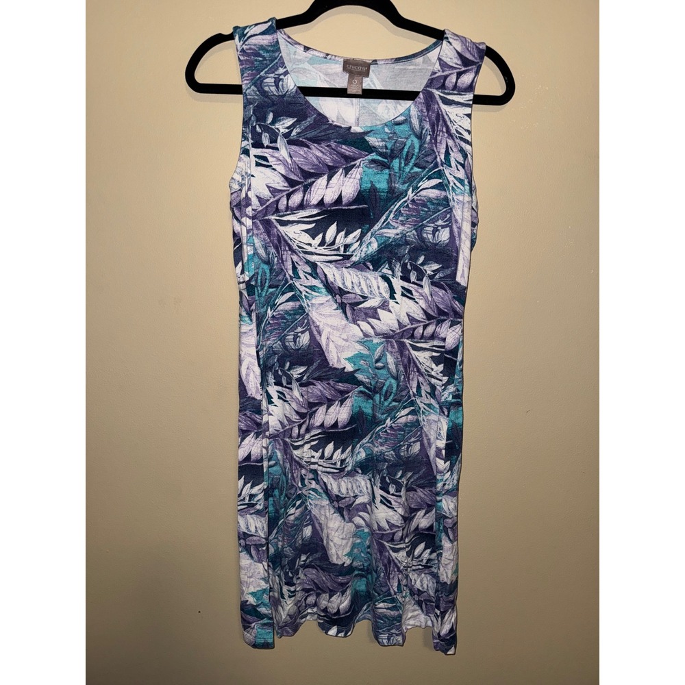 Chicos Sm Coastal Tropical Leaf Sleeveless Scoop Neck Shift Dress Cruise vacatio
